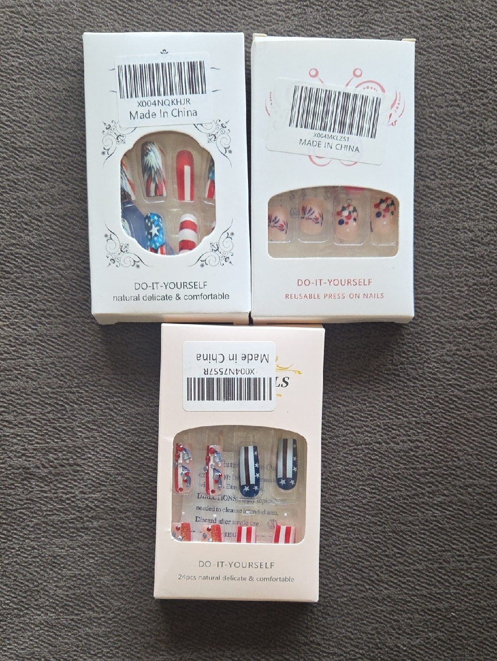 3 Sets Independence Day Press On Nails NIP